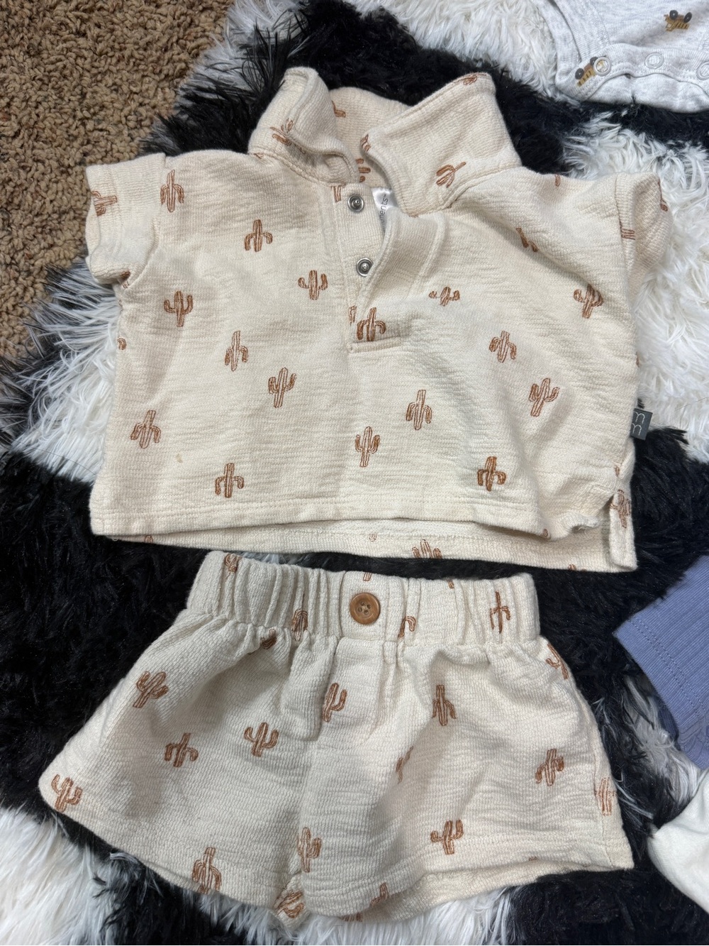 Cream Cactus-Print Kids Shirt & Shorts Set